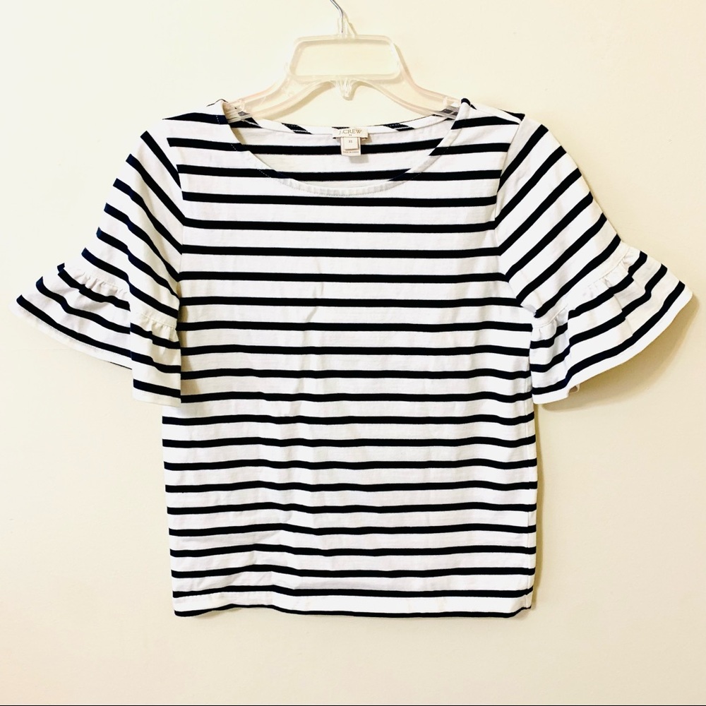 J Crew Striped Ruffle Sleeve Blouse/Top - Size XS - Picture 2 of 8